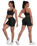 NORMOV Butt lifting Workout Sets for Women – Gym Activewear with Seamless Leggings,Shorts,and Padded Criss-Cross Sports Bras(Black,M)