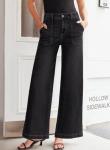 Sidefeel Womens Wide Leg Jeans High Waisted Stretchy Straight Leg Baggy Denim Pants with Pockets Black Size 12