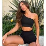 OIERD 4 Piece Workout Sets For Women Ribbed Leggings Clothes Yoga Sets Active Wear Cute Matching Work Out Sets Gym Pilates Outfits For Women Set Black,M