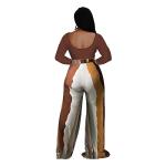 BFFBABY 2 Piece Outfits for Women Sexy Backless Long Sleeve Crop Top High Waist Wide Leg Long Pant Sets Tracksuit Printed Set