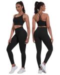 NORMOV Butt lifting Workout Sets for Women – Gym Activewear with Seamless Leggings,Shorts,and Padded Criss-Cross Sports Bras(Black,M)