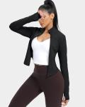 GYM RAINBOW Womens Zip Up Workout Jakcets Lightweight Slim Fit Running Athletic Jackets with Thumb Holes(#1 Black,Small)