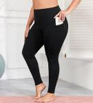 Plus Size Butt Lifting Leggings for Women with Pockets, Black Yoga Pants Tummy Control, Stretch Workout Leggings Soft Gym Clothes High Waist 2X