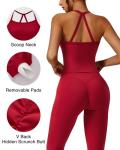 RXRXCOCO Cross Back Workout Sets for Women 2 Piece Padded Tank Tops Hidden Scrunch Leggings Gym Outfits with Pockets Red Medium
