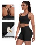NORMOV Butt lifting Workout Sets for Women – Gym Activewear with Seamless Leggings,Shorts,and Padded Criss-Cross Sports Bras(Black,M)