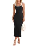 ZESICA Women's 2025 Summer Bodycon Midi Dress Casual Sleeveless Square Neck Side Slit Knit Vacation Long Dresses,Black,Medium