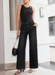 Sidefeel Womens Wide Leg Jeans High Waisted Stretchy Straight Leg Baggy Denim Pants with Pockets Black Size 12