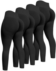 ATHVOTAR Workout Gym Leggings Women, High Waisted Seamless Butt Lifting Scrunch Butt Sports Leggings Black/Black/Black/Black M