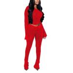 Kafiloe Women Sexy 2 Piece Outfits Clubwear Mesh Hollow Out Long Sleeve Crop Top Flare Pants Set Birthday Outfits Red S