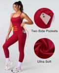 RXRXCOCO Cross Back Workout Sets for Women 2 Piece Padded Tank Tops Hidden Scrunch Leggings Gym Outfits with Pockets Red Medium