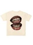 Verdusa Women's Lips Print Graphic Tees Short Sleeve Y2k Tops T Shirts 2000s Clothing Streetwear Khaki Large