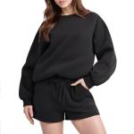 Ladies Short Sets 2024 Fall Outfits Vacation Oversized Sweatshirts Sweat Shorts Travel Streetwear Training Clothing Womens Pajama Sets Black 2X