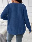 Koscacy Plus Size Clothes for Women Sexy V Neck Tops Fall Shirts Sapphire Blue Long Sleeve Shirt Cute Outfits Streetwear Casual Knit Sweater 3XL