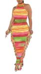 Women's Slim Fit Midi Skirt Set Club Outfits 2024 Fashion Party Outfits Baddie Outfits Rainbow XL