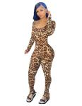 Bodycon Jumpsuits for Women Sexy Backless Cheetah Long Sleeve High Wasited One Piece Outfits Catsuits Leopard Print S