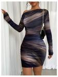 RoseSeek Off Shoulder Tie Dye Bodycon Mini Dress