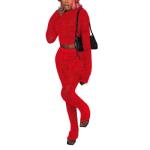 Kafiloe Women Sexy 2 Piece Outfits Clubwear Mesh Hollow Out Long Sleeve Crop Top Flare Pants Set Birthday Outfits Red S