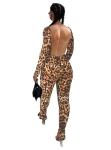 Bodycon Jumpsuits for Women Sexy Backless Cheetah Long Sleeve High Wasited One Piece Outfits Catsuits Leopard Print S