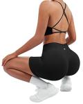 SUUKSESS Women Seamless 2 piece Workout Sets Strappy Padded Sports Bra Booty High Waisted Shorts Outfits (Black,S)