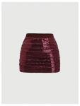 SHENHE Women's Y2k 2 Piece Sexy Outfits Backless Halter Crop Top and Ruched Bodycon Mini Skirt Set Sequin Burgundy Medium