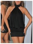 SOLY HUX Women's Halter Mini Dress Y2k Backless Bodycon Club Night Cocktail Dresses Plain Black X-Small