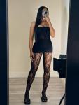 Kafiloe Sexy 3 Piece Outfits for Women Clubwear Lace Tube Mini Dress Top with Stockings Set Birthday Outfits Black XL