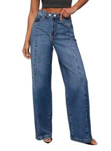 Sidefeel Women's Wide Leg Jeans High Waisted Stretchy Front Seam Denim Pants Size 10 Blue