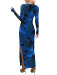 WIHOLL Women's Bodycon Maxi Dress Fall Fashion Long Sleeve Floral Print Tight Fitted Party Club Ruched Dresses Blue Floral S