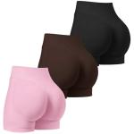TDIFFUN Women Workout Shorts 3 Pack Gym Seamless Scrunch Butt Lifting Impact High Waist Yoga Biker Booty Athletic Shorts(Black+Pink+Brown,XS)