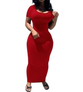 PINSV Women's Red Bodycon Maxi Dress - Summer Style