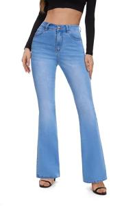 FLYING BANANA Women's High Waisted Butt Lifting Stretch Bootcut Jeans (Light Blue, 12)