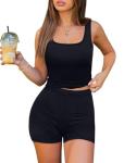 NIASHOT Two Piece Casual Workout Sets for Women 2026 Athletic 2 Piece Spring Summer Outfits Lounge Matching Sets Clothing Slim Fit Yoga Gym Set Clothes Black S