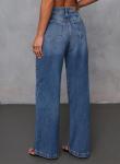 Sidefeel Women's Wide Leg Jeans High Waisted Stretchy Front Seam Denim Pants Size 10 Blue