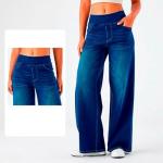 Baggy Sweatpant Jeans Women Wide Leg Pull On Stretchy Plus Size Denim Trousers Casual Relaxed Fit High Waisted Boyfriend Jeans Curvy Woman Straight Leg Barrel Pants Cute Y2k Teen Girl Clothes Blue