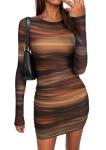 PRETTYGARDEN Women Long Sleeve Mini Dress Spring 2026 Tie Dye Print Bodycon Cocktail Party Club Outfits Homecoming Dresses (Brown Floral,Small)