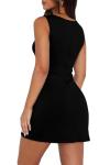 WIHOLL Womens Boat Neck Sleeveless Mini Dress Spring Summer Party Club Bodycon Dresses 2026 Y2K Sexy Date Night Going Out Wedding Guest Dinner Cruise Outfits Short Little Dress Black Large