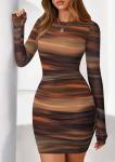 PRETTYGARDEN Women Long Sleeve Mini Dress Spring 2026 Tie Dye Print Bodycon Cocktail Party Club Outfits Homecoming Dresses (Brown Floral,Small)