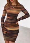 PRETTYGARDEN Women Long Sleeve Mini Dress Spring 2026 Tie Dye Print Bodycon Cocktail Party Club Outfits Homecoming Dresses (Brown Floral,Small)