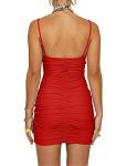 BORIFLORS Women's Sexy Bodycon Cut Out Ruched Backless Spaghetti Strap Mini Club Party Dresses, Large, Red