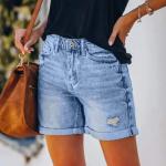 Womens Jean Shorts High Waisted Plus Size Wide Leg Denim Shorts with Pockets Ripped Folded Hem Curvy Stretch Girls Jeans Summer Loose Fit Light Button Bermuda Jorts Beach Vacation Jeans Streetwear
