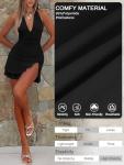 MIYIEONZ Women Sexy Halter Deep V Neck Ruched Bodycon Dress Summer Side Slit Mesh Hem Cocktail Club Party Going Out Medium Black Short Mini Dresses