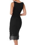BORIFLORS Women's Sexy Ruched Bodycon Midi Dresses Square Neck Sleeveless Ruffle Hem Club Party Tank Dress Black