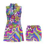 Xpyeesfuen Purple Hippie Flowers Women's Tennis Dress with Separate Shorts Athletic Workout Exercise Tummy Control Golf Dress V-Neck Summer Waist-Hugging Design