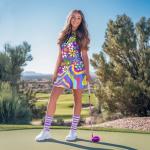 Xpyeesfuen Purple Hippie Flowers Women's Tennis Dress with Separate Shorts Athletic Workout Exercise Tummy Control Golf Dress V-Neck Summer Waist-Hugging Design