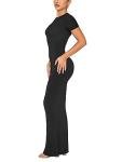 REORIA Women's Summer Sexy Casual Lounge Long Dress Elegant Wedding Guest Short Sleeve Crew Neck Bodycon Maxi Dresses Black Small