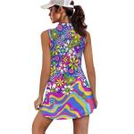 Xpyeesfuen Purple Hippie Flowers Women's Tennis Dress with Separate Shorts Athletic Workout Exercise Tummy Control Golf Dress V-Neck Summer Waist-Hugging Design