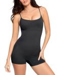 BRXL Seamless Workout Jumpsuits For Women Adjustable Spaghetti Strap Short Ribbed Romper Compression Sleeveless One Piece Gym Yoga Outfit Paded