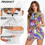Xpyeesfuen Purple Hippie Flowers Women's Tennis Dress with Separate Shorts Athletic Workout Exercise Tummy Control Golf Dress V-Neck Summer Waist-Hugging Design