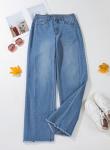 Sidefeel Women's Wide Leg Jeans High Waisted Stretchy Raw Hem Denim Pants Size 4 Blue