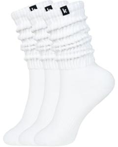 Kamo Fitness Cozy Womens 3-Pair Pack - Scrunch Long Crew Socks for Women, Soft & Breathable Boot and Slouch Socks, Size 5-9 (White, One Size)